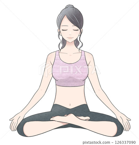 Illustration of a young woman (ponytail) doing yoga 126337090