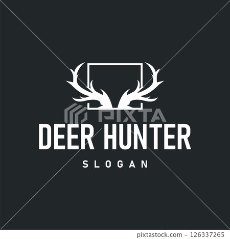 deer logo silhouette concept with majestic and luxurious deer animal and antlers black silhouette of forest animal, nature design template illustration 126337265