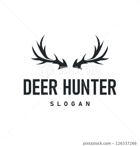 deer logo silhouette concept with majestic and luxurious deer animal and antlers black silhouette of forest animal, nature design template illustration 126337266