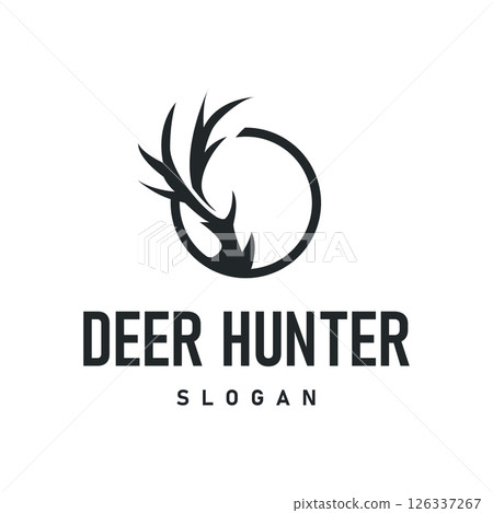 deer logo silhouette concept with majestic and luxurious deer animal and antlers black silhouette of forest animal, nature design template illustration deer logo silhouette concept with majestic and luxurious deer animal and antlers black silhouette of forest animal, nature design template illustration 126337267