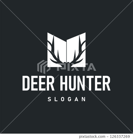 deer logo silhouette concept with majestic and luxurious deer animal and antlers black silhouette of forest animal, nature design template illustration deer logo silhouette concept with majestic and luxurious deer animal and antlers black silhouette of forest animal, nature design template illustration 126337269
