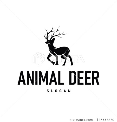 deer logo silhouette concept with majestic and luxurious deer animal and antlers black silhouette of forest animal, nature design template illustration deer logo silhouette concept with majestic and luxurious deer animal and antlers black silhouette of forest animal, nature design template illustration 126337270