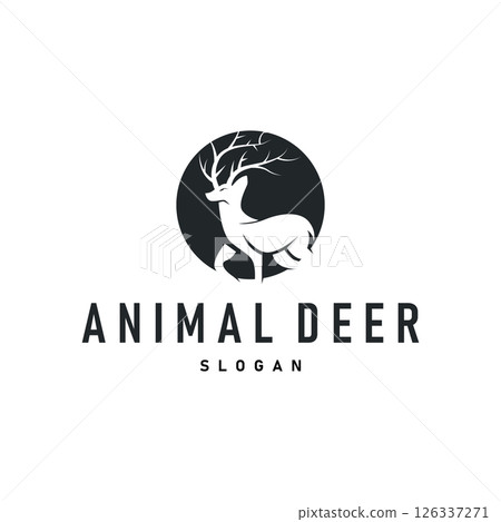 deer logo silhouette concept with majestic and luxurious deer animal and antlers black silhouette of forest animal, nature design template illustration deer logo silhouette concept with majestic and luxurious deer animal and antlers black silhouette of forest animal, nature design template illustration 126337271