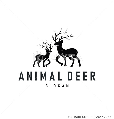 deer logo silhouette concept with majestic and luxurious deer animal and antlers black silhouette of forest animal, nature design template illustration deer logo silhouette concept with majestic and luxurious deer animal and antlers black silhouette of forest animal, nature design template illustration 126337272
