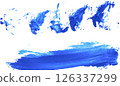 Two blue strokes of blue paint, one wavy at the top and one horizontal at the bottom 126337299