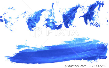 Two blue strokes of blue paint, one wavy at the top and one horizontal at the bottom 126337299