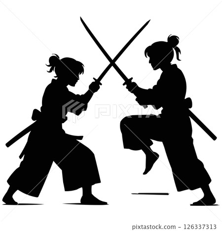 The Silhouette of Two Samurai in Combat Generative AI The Silhouette of Two Samurai in Combat Generative AI 126337313
