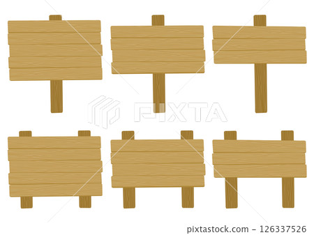 Set of yellow wooden square sign illustrations Set of yellow wooden square sign illustrations 126337526