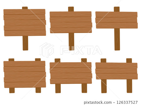 Set of brown wooden square signboard illustrations Set of brown wooden square signboard illustrations 126337527
