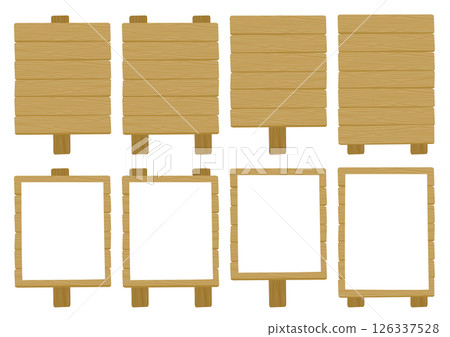 Set of yellow wooden square vertical sign illustrations 126337528