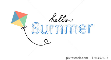 Hello summer cute poster. Retro flying kite. Hello summer cute poster. Retro flying kite. 126337694