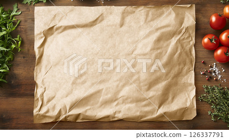 Blank craft crumpled baking paper, ai generated 126337791
