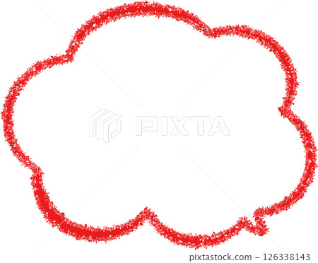 A cute, fluffy cloud-shaped speech bubble drawn with red crayon, with the tip at the bottom right. A cute, fluffy cloud-shaped speech bubble drawn with red crayon, with the tip at the bottom right. 126338143