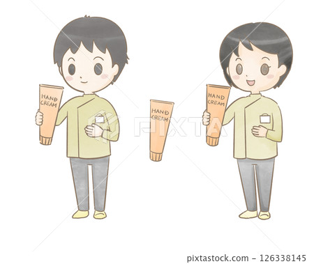 Illustration of a pharmacy/drugstore staff introducing moisturizer (male and female characters) Illustration of a pharmacy/drugstore staff introducing moisturizer (male and female characters) 126338145