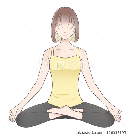 Illustration of a young woman (bob hair) doing yoga Illustration of a young woman (bob hair) doing yoga 126338195