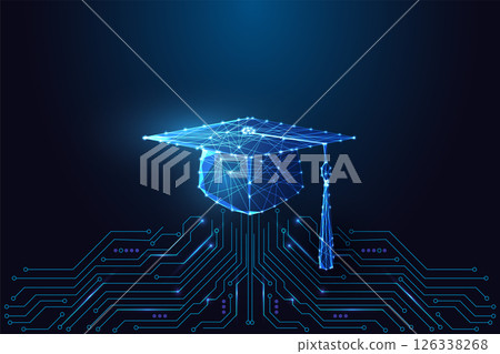 Smart education and online learning with digital graduation cap, vector illustration 126338268