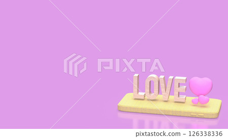 The Love wood text and Pink Heart on mobile  for  romance concept 3d Rendering. 126338336