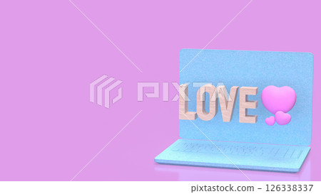 The Love wood text and Pink Heart on laptop  for  romance concept 3d Rendering. 126338337
