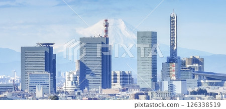 Aerial view of Saitama New Urban Center and Mt. Fuji, Saitama City, Saitama Prefecture 126338519