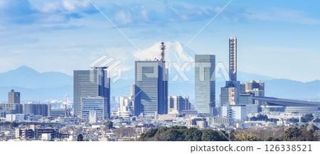 埼玉縣埼玉市鳥瞰圖，俯瞰埼玉新都心和富士山 126338521