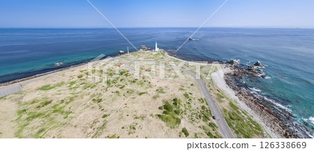 Aerial view of Shiriyazaki Lighthouse, the northernmost point of Honshu, Aomori Prefecture, Shimokita Peninsula Aerial view of Shiriyazaki Lighthouse, the northernmost point of Honshu, Aomori Prefecture, Shimokita Peninsula 126338669