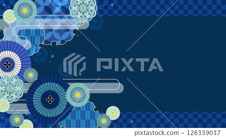 藍色和日本傘夏季日式背景，16：9 126339037