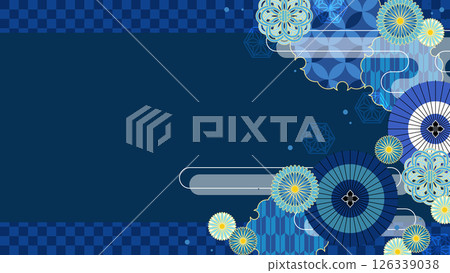 Blue and Japanese umbrella summer Japanese style background, 16:9 126339038