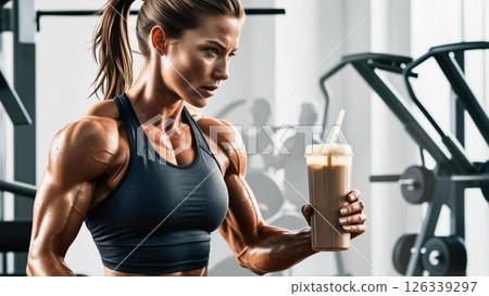Woman taking a break at the training gym 126339297
