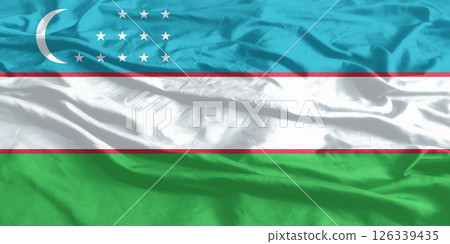 Uzbekistan Flag Wind Waving Close Up 126339435
