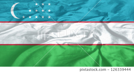 Uzbekistan Flag Wind Waving Close Up 126339444
