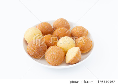 Suzu castella cake served on a plate on a white background 126339562