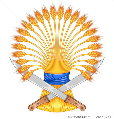 Wheat sheaf with machetes harvest symbol Wheat sheaf with machetes harvest symbol 126339755