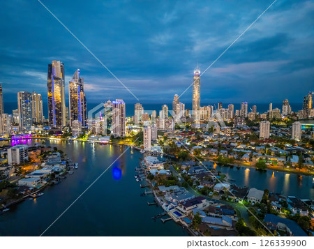 Aerial view of Gold Coast in Australia at night Aerial view of Gold Coast in Australia at night 126339900
