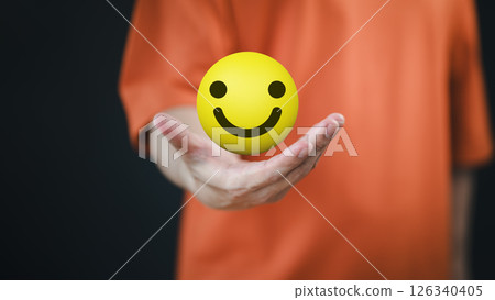 Customer leave positive comments with smile faces, indicating high-quality service and positive customer satisfaction in online shopping, and success in business. 126340405