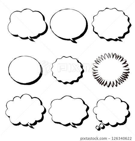 A set of three-dimensional hand-drawn speech bubbles, easy-to-use monochrome materials with shadows 126340622