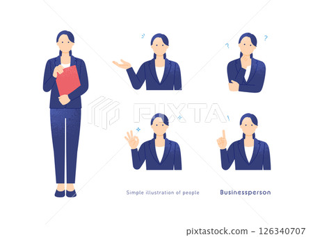 一位身著正式西裝的女性。商業女性向量插圖集。 一位身著正式西裝的女性。商業女性向量插圖集。 126340707
