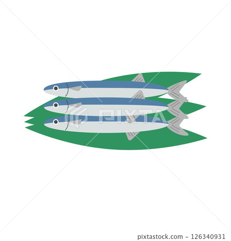 一排太平洋秋刀魚的簡單插圖 126340931