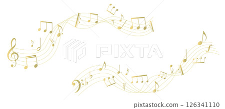 Gold perspective music sheet frame illustration, musical staff, background illustration, illustration of notes, rests, and musical symbols 126341110