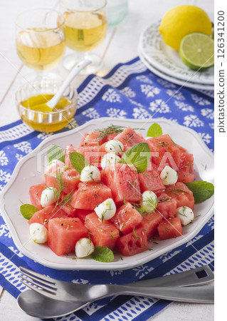 Watermelon and mozzarella salad Watermelon and mozzarella salad 126341200