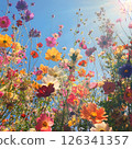 Vibrant Flower Field Under Blue Sky 126341357