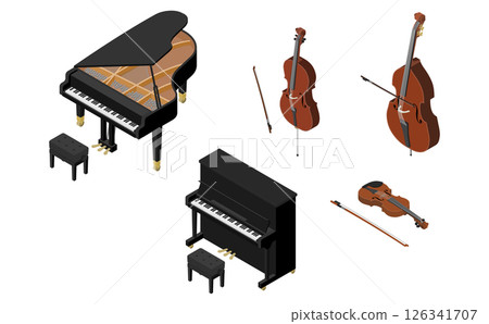 等距插畫：鋼琴和弦樂器 126341707