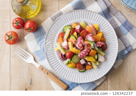 Octopus and summer vegetable marinade 126342237