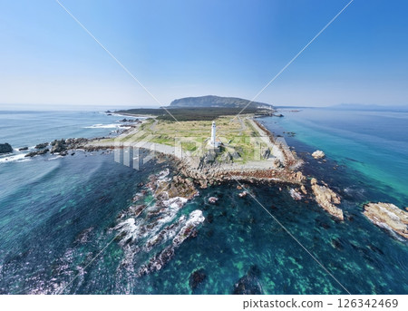 Aerial view of Shiriyazaki Lighthouse, the northernmost point of Honshu, Aomori Prefecture, Shimokita Peninsula Aerial view of Shiriyazaki Lighthouse, the northernmost point of Honshu, Aomori Prefecture, Shimokita Peninsula 126342469