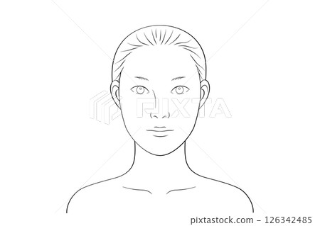 A woman with single eyelids and no makeup | Line drawing illustration for makeup practice and simulation 126342485