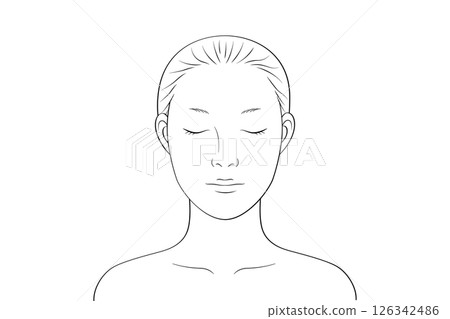 Woman with closed eyes and no makeup | Line drawing illustration for makeup practice and simulation 126342486