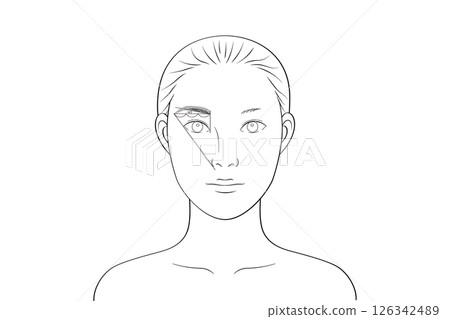 畫有基本眉妝的女人 |用於化妝練習和模擬的線條插畫 126342489