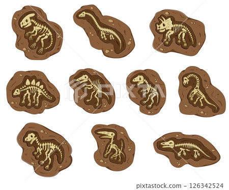 Layer of earth with fossil bones. Archaeological excavations of dinosaur fossils. Studies of ancient animals of illustration 126342524