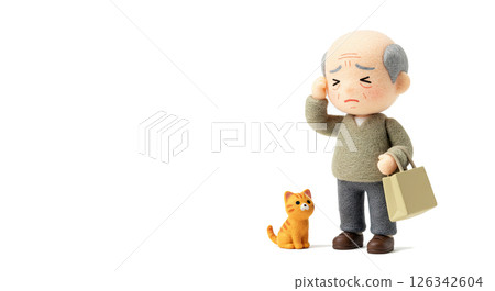 Illustrated figure of an elderly person suffering from a headache 126342604