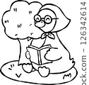 Goose Reading Under Tree Illustration 126342614