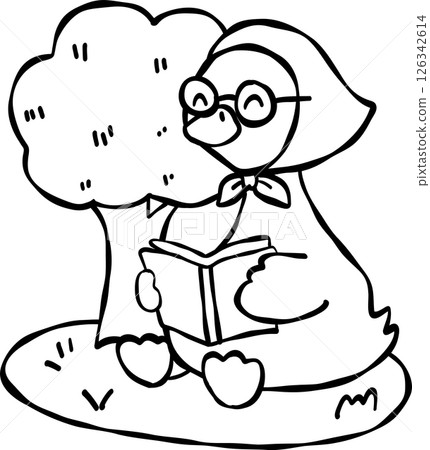 Goose Reading Under Tree Illustration 126342614
